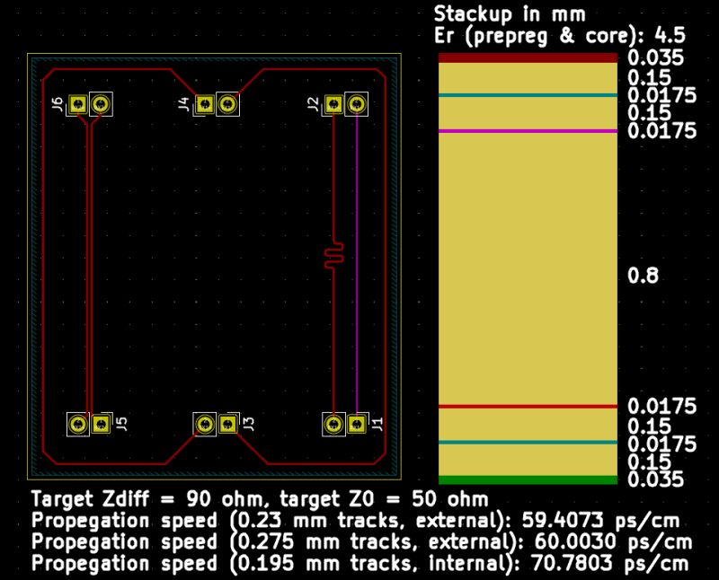 Differential-pair routing examples on a PCB