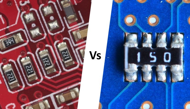 Close comparison of individual resistors and a four-resistor array